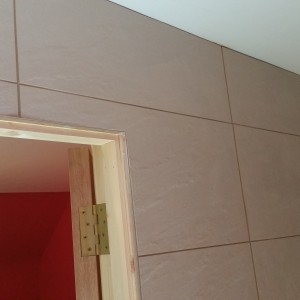 Matt porcelain around door jam with stainless trim