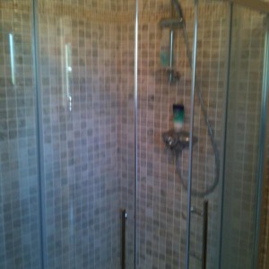 Main En suite: Silver marble with scabos mosaic